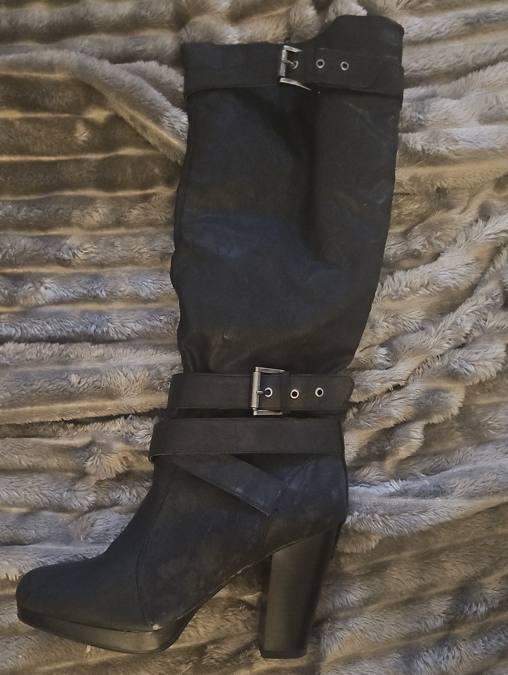Gianni Bini Black Buckle Knee-High Heeled Boots